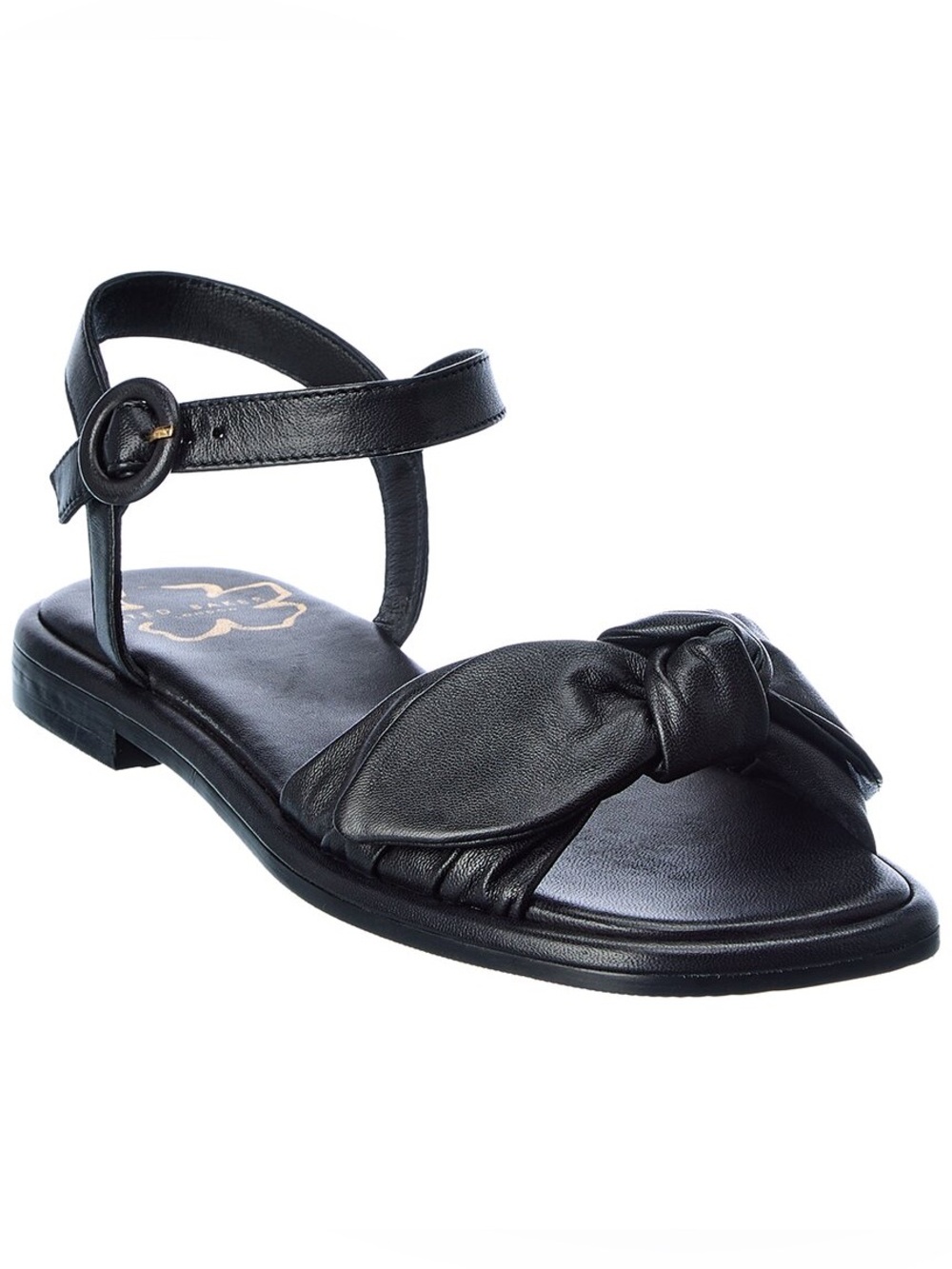 Ted Baker London Black Knotted Bow Ankle-Strap Leather Sandals 7.5